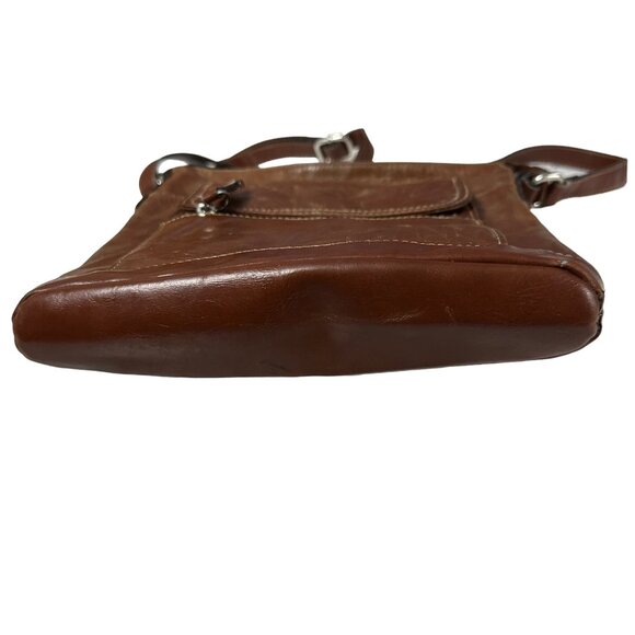 Giani Bernini brown distressed leather multi compartment crossbody purse - Picture 2 of 12